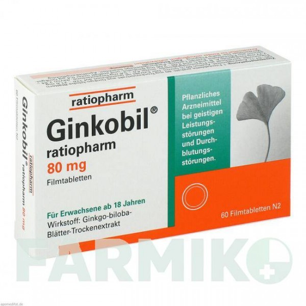 ГИНКОБИЛ (GINKOBIL) 80 мг таблетки 60 шт - Экстракт листьев гинкго билоба RATIOPHARM