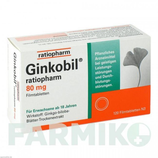 ГИНКОБИЛ (GINKOBIL) 80 мг таблетки 120 шт - Экстракт листьев гинкго билоба RATIOPHARM