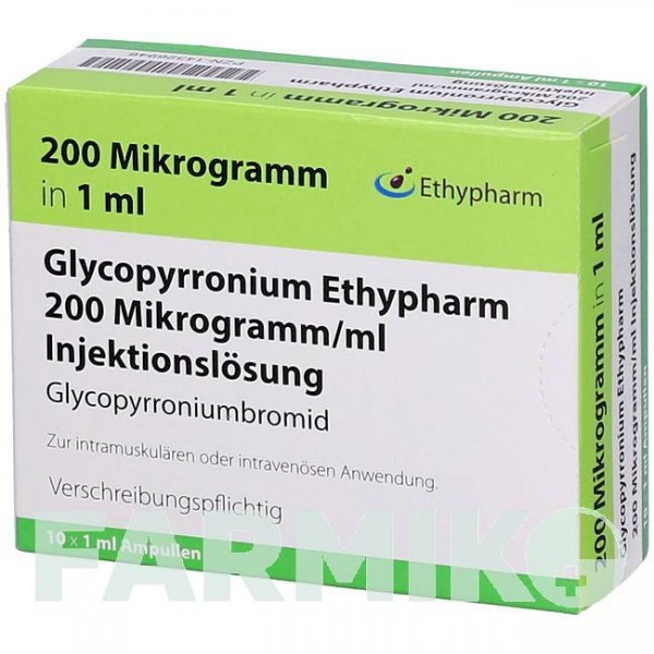ГЛИКОПИРРОНИУМ (GLYCOPYRRONIUM) 200 мкг/мл раствор 10x1 мл - Гликопиррония бромид ETHYPHARM