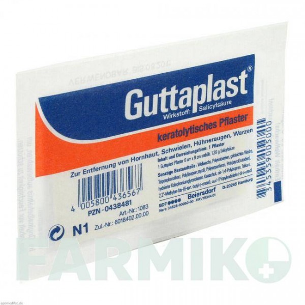 ГУТТАПЛАСТ (GUTTAPLAST) 6 х 9 см пластырь 1 шт - Салициловая кислота BEIERSDORF