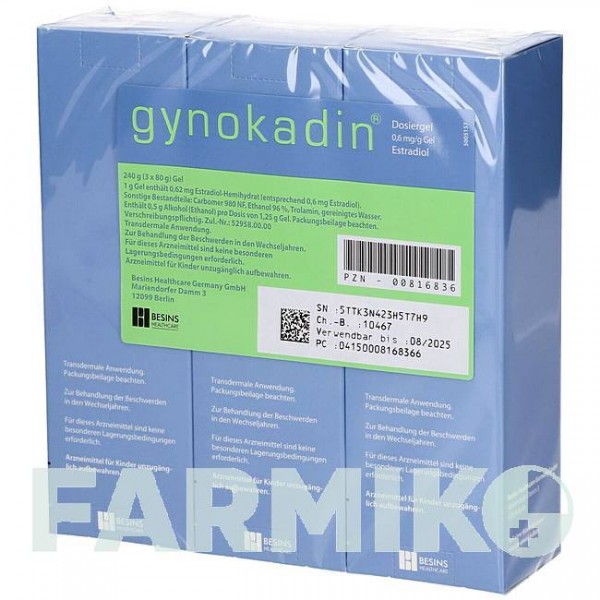 ГІНОКАДИН (GYNOKADIN) гель 3x80 г - Естрадіол BESINS HEALTHCARE
