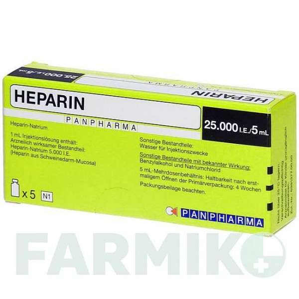 ГЕПАРИН (HEPARIN) 25000 МЕ/5 мл раствор 5x5 мл - Гепарин PANPHARMA