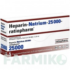 ГЕПАРИН НАТРИУМ (HEPARIN NATRIUM) 25000 флакон 5x5,0 мл - Гепарин RATIOPHARM