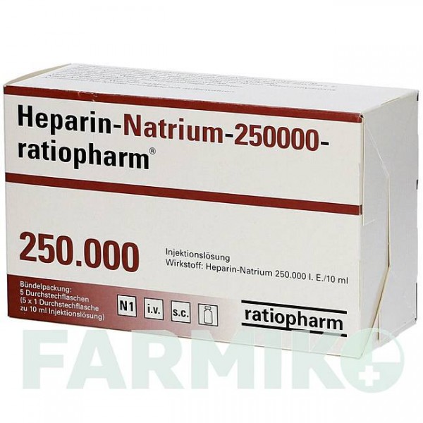 ГЕПАРИН НАТРІУМ (HEPARIN NATRIUM) 250000 флакон 5 шт - Гепарин RATIOPHARM