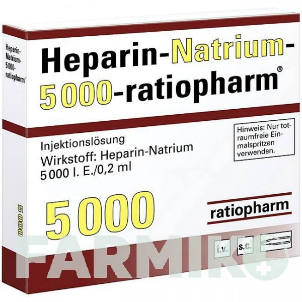 ГЕПАРИН НАТРИУМ (HEPARIN NATRIUM) 5000 ампулы 20 шт - Гепарин RATIOPHARM