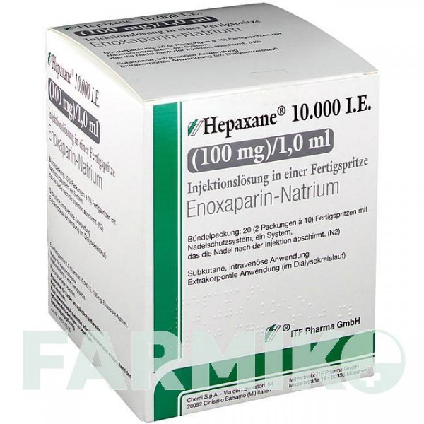 ГЕПАКСАН (HEPAXANE) 10000 МЕ 100 мг/1,0 мл раствор 20 шт - Эноксапарин ITF PHARMA