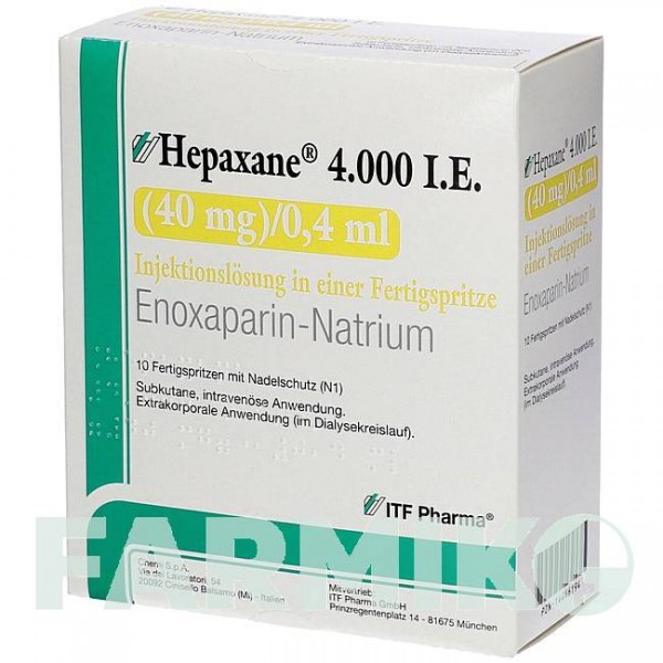 ГЕПАКСАН (HEPAXANE) 4000 МО 40 мг/0,4 мл розчин 10 шт - Еноксапарин ITF PHARMA