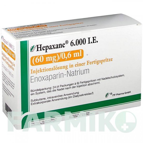 ГЕПАКСАН (HEPAXANE) 6000 МЕ 60 мг/0,6 мл раствор 24 шт - Эноксапарин ITF PHARMA