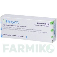 ГЕКСІОН (HEXYON) шприци 10x0,5 мл - Дифтерія - гемофільна інфекція B - кашлюк - поліомієліт - правець - гепатит B AXICORP PHARMA