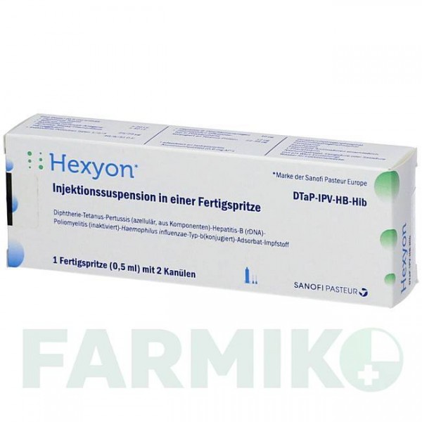ГЕКСІОН (HEXYON) суспензія 0,5 мл - Дифтерія - гемофільна інфекція B - кашлюк - поліомієліт - правець - гепатит B EMRA-MED