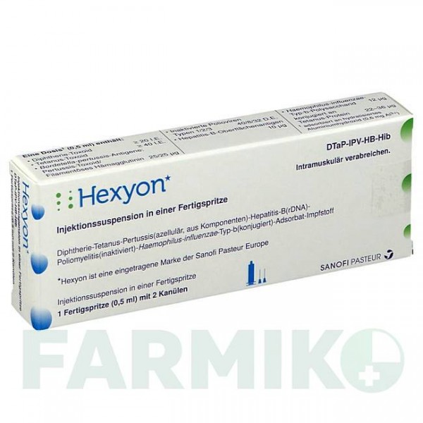 ГЕКСІОН (HEXYON) суспензія 10x0,5 мл - Дифтерія - гемофільна інфекція B - кашлюк - поліомієліт - правець - гепатит B KOHLPHARMA