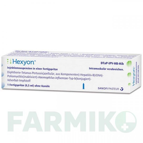 ГЕКСІОН (HEXYON) шприци 0,5 мл - Дифтерія - гемофільна інфекція B - кашлюк - поліомієліт - правець - гепатит B SANOFI