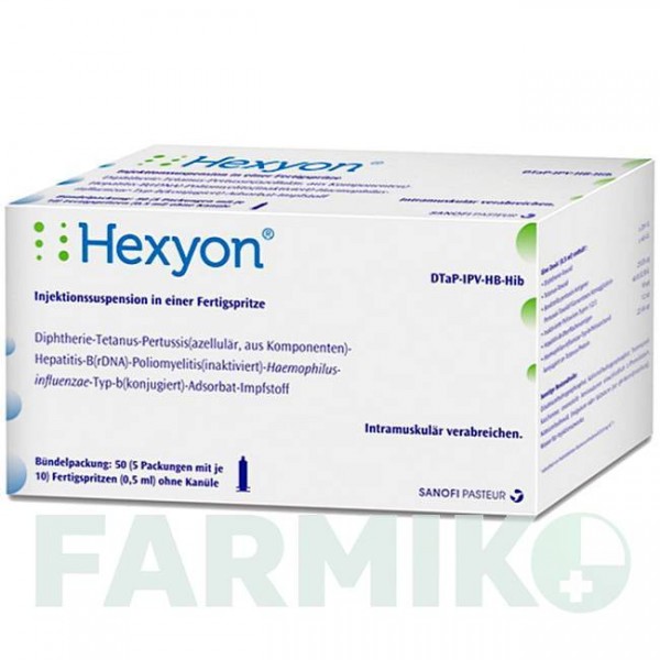 ГЕКСИОН (HEXYON) шприци 10x0,5 мл - Дифтерия - гемофильная инфекция B - коклюш - полиомиелит - столбняк - гепатит B SANOFI