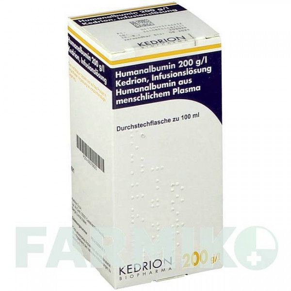 ХУМАНАЛЬБУМИН (HUMANALBUMIN) 200 г/л раствор 100 мл - Альбумин KEDRION