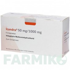 ИКАНДРА (ICANDRA) 50 мг/1000 мг таблетки 3x60 шт - Метформин, Вилдаглиптин NOVARTIS