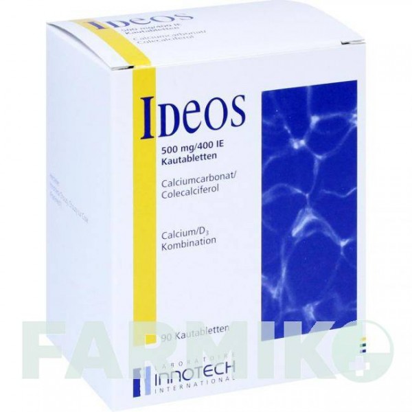 ІДЕОС (IDEOS) 500 мг/400 МО таблетки 90 шт - Кальцію карбонат, Колекальциферол EURIMPHARM