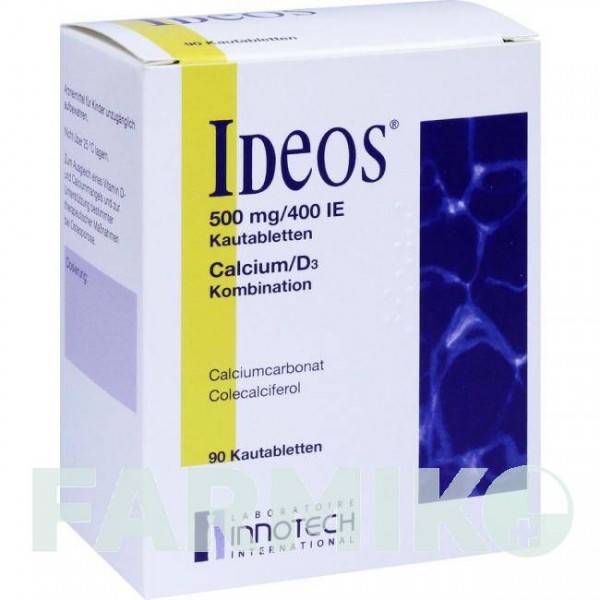 ИДЕОС (IDEOS) 500 мг/400 МЕ таблетки 90 шт - Кальция карбонат, Колекальциферол ORIFARM