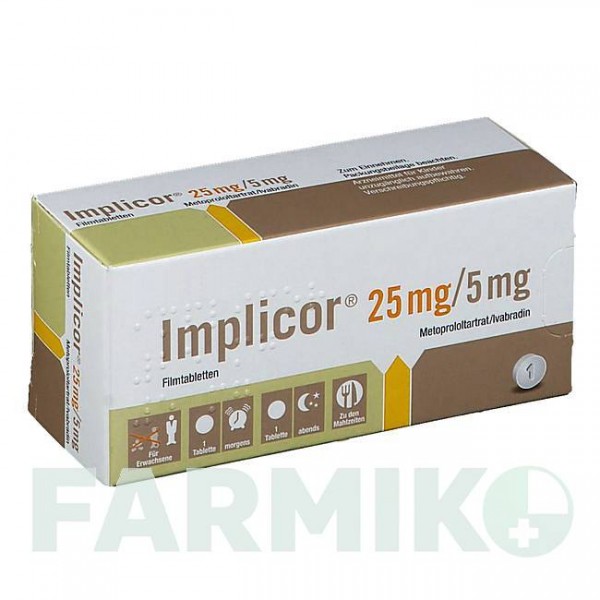 ИМПЛИКОР (IMPLICOR) 25 мг/5 мг таблетки 28 шт - Метопролол, Ивабрадин SERVIER