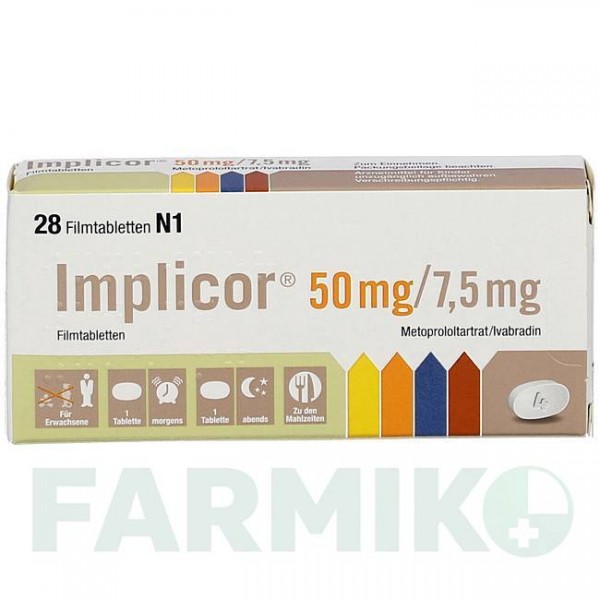 ІМПЛІКОР (IMPLICOR) 50 мг/7,5 мг таблетки 28 шт - Метопролол, Івабрадин SERVIER