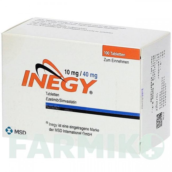 ИНЕДЖИ (INEGY) 10 мг/40 мг таблетки 100 шт - Симвастатин, Эзетимиб KOHLPHARMA