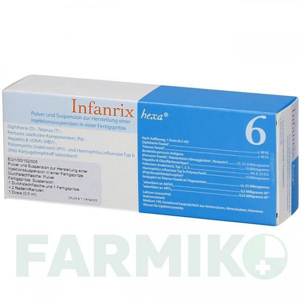 ІНФАНРИКС (INFANRIX) суспензія 1 шт - Дифтерія - гемофільна інфекція B - кашлюк - поліомієліт - правець - гепатит B AXICORP PHARMA