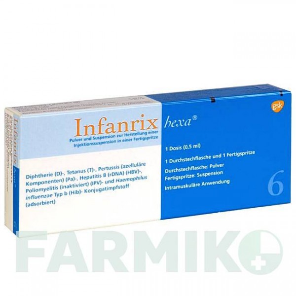 ИНФАНРИКС (INFANRIX) суспензия 10 шт - Дифтерия - гемофильная инфекция B - коклюш - полиомиелит - столбняк - гепатит B GLAXOSMITHKLINE