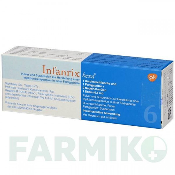 ИНФАНРИКС (INFANRIX) суспензия 1 шт - Дифтерия - гемофильная инфекция B - коклюш - полиомиелит - столбняк - гепатит B KOHLPHARMA