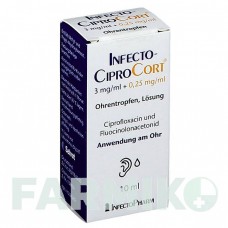 ИНФЕКТОЦИПРОКОРТ (INFECTOCIPROCORT) 3 мг/мл + 0,25 мг/мл капли 10 мл - Флуоцинолон, Ципрофлоксацин INFECTOPHARM