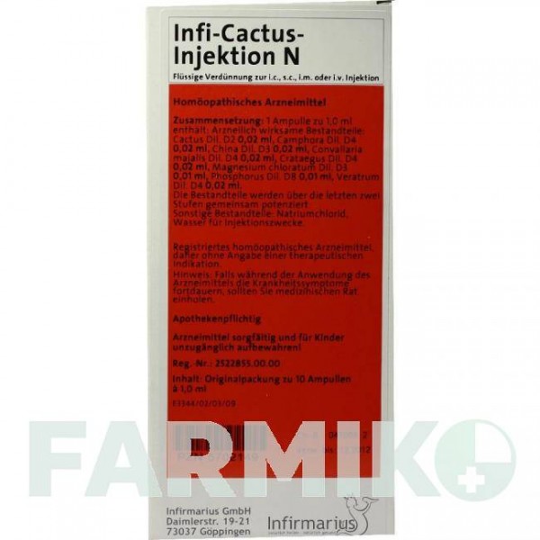 ИНФИ КАКТУС (INFI CACTUS) ампулы 10x1 мл - Гомеопатия INFIRMARIUS