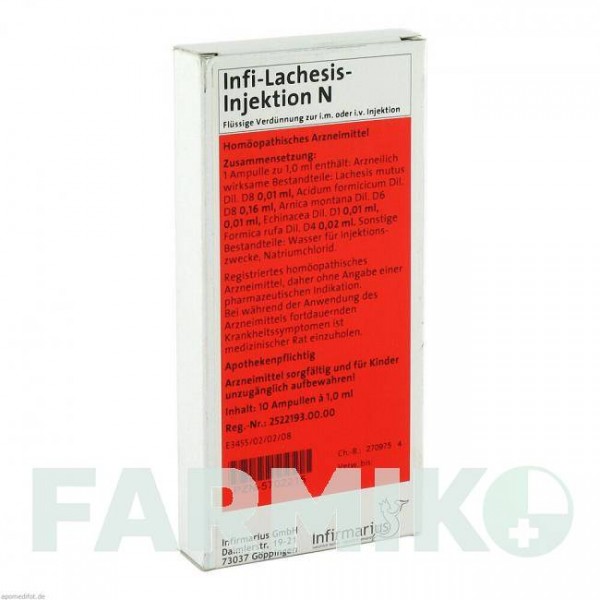 ИНФИ ЛАХЕЗИС (INFI LACHESIS) ампулы 10x1 мл - Гомеопатия INFIRMARIUS