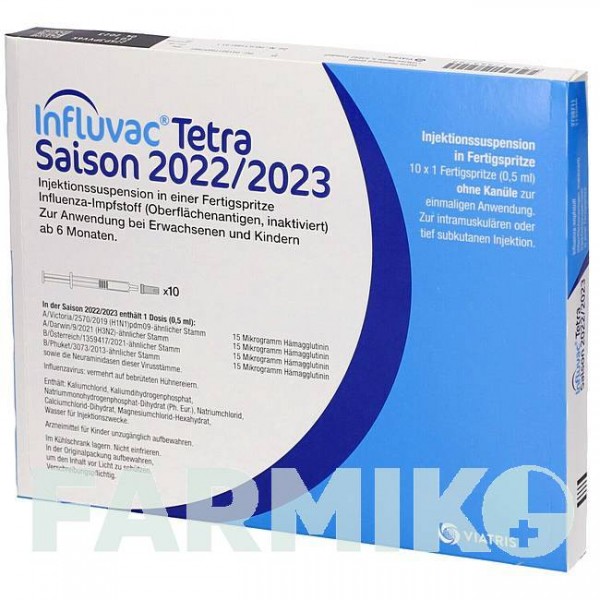 ИНФЛУВАК (INFLUVAC) 2022/2023 шприци 10x0,5 мл - Гриппа вирус инактивированный антиген VIATRIS