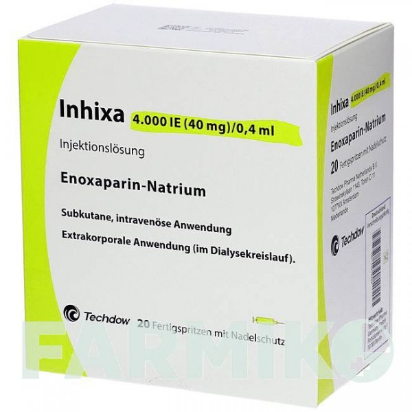 ИНХИКСА (INHIXA) 4000 МЕ 40 мг/0,4 мл раствор 20 шт - Эноксапарин TECHDOW PHARMA