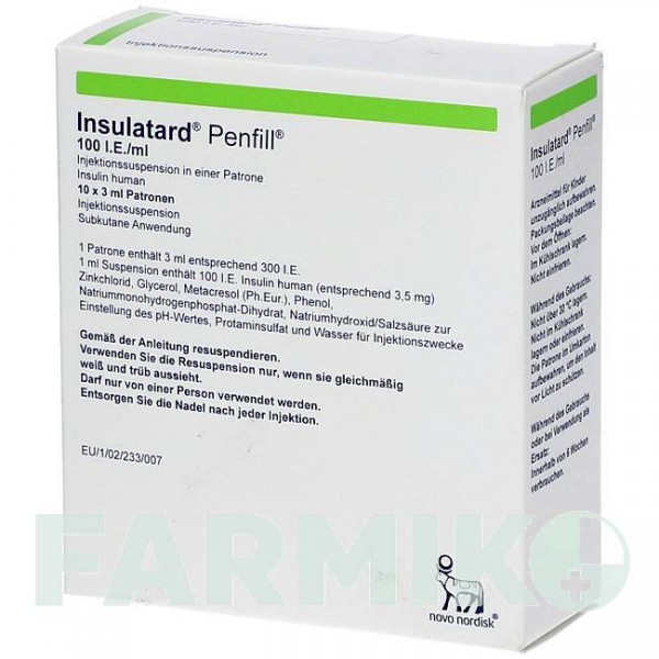 ИНСУЛАТАРД (INSULATARD) 100 МЕ/мл картриджи 10x3 мл - Инсулин (человеческий) ACA MULLER-ADAG PHARMA