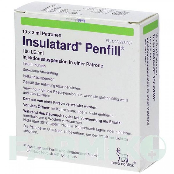 ИНСУЛАТАРД (INSULATARD) 100 МЕ/мл картриджи 10x3 мл - Инсулин (человеческий) KOHLPHARMA