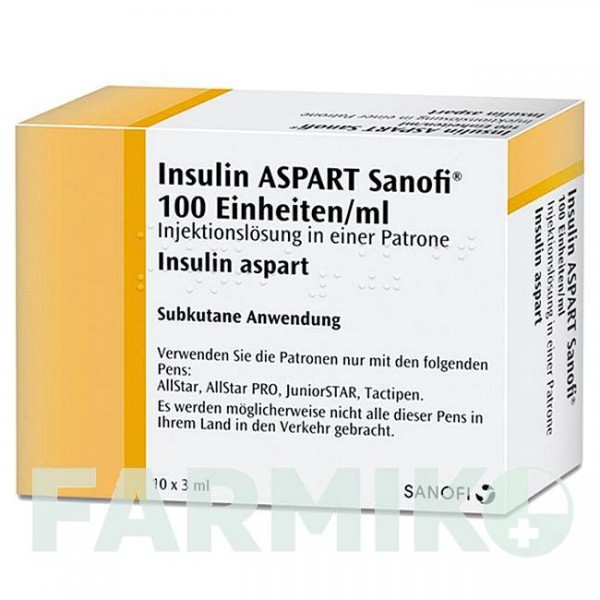 ИНСУЛИН АСПАРТ (INSULIN ASPART) 100 ЕД/мл раствор 10x3 мл - Инсулин аспарт SANOFI
