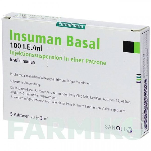 ИНСУМАН (INSUMAN) 100 МЕ/мл суспензия 5x3 мл - Инсулин (человеческий) EURIMPHARM
