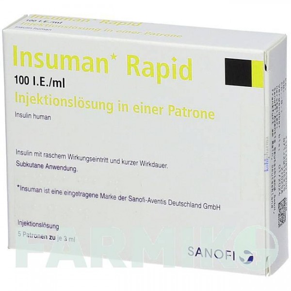 ИНСУМАН (INSUMAN) 100 МЕ/мл раствор 5x3 мл - Инсулин (человеческий) KOHLPHARMA