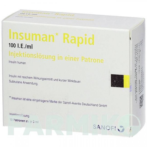 ИНСУМАН (INSUMAN) 100 МЕ/мл раствор 10x3 мл - Инсулин (человеческий) KOHLPHARMA