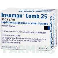 ИНСУМАН (INSUMAN) 100 МЕ/мл суспензия 5x3 мл - Инсулин (человеческий) SANOFI