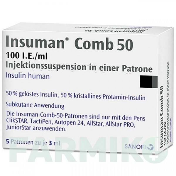 ИНСУМАН (INSUMAN) 100 МЕ/мл суспензия 5x3 мл - Инсулин (человеческий) SANOFI