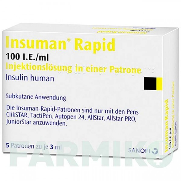 ИНСУМАН (INSUMAN) 100 МЕ/мл раствор 5x3 мл - Инсулин (человеческий) SANOFI