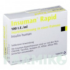 ИНСУМАН (INSUMAN) 100 МЕ/мл раствор 10x3 мл - Инсулин (человеческий) SANOFI