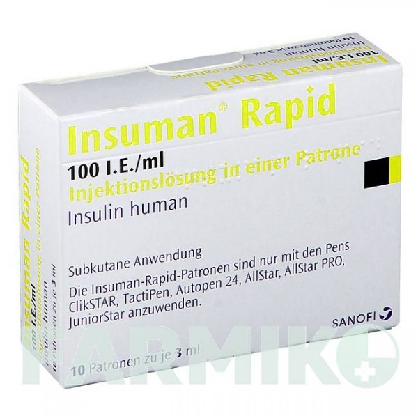 ИНСУМАН (INSUMAN) 100 МЕ/мл раствор 10x3 мл - Инсулин (человеческий) SANOFI