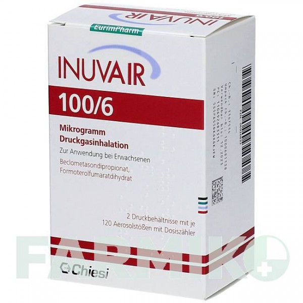 ИНУВАЙР (INUVAIR) 100/6 мкг 120 доз ингалятор 2 шт - Формотерол, Беклометазон EURIMPHARM