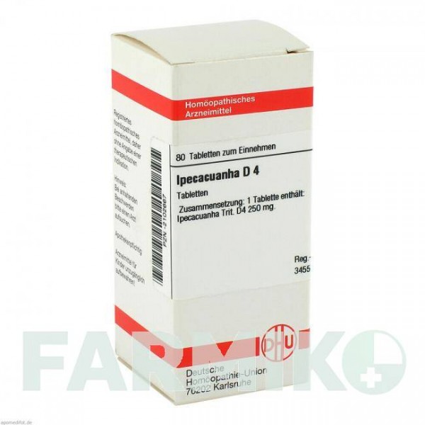 ИПЕКАКУАНА (IPECACUANHA) D 4 таблетки 80 шт - Гомеопатия DHU