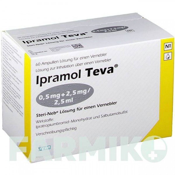 ИПРАМОЛ (IPRAMOL) 0,5 + 2,5 мг/2,5 мл раствор 2x30 шт - Сальбутамол, Ипратропия бромид TEVA