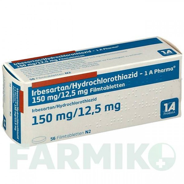 ІРБЕСАРТАН (IRBESARTAN) 150/12,5 мг таблетки 56 шт - Ірбесартан, Гідрохлоротіазид 1 A PHARMA