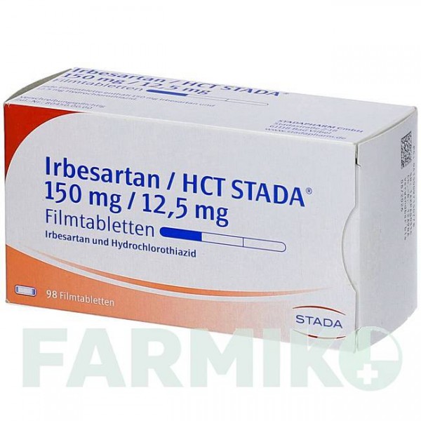 ІРБЕСАРТАН (IRBESARTAN) 150 мг/12,5 мг таблетки 98 шт - Ірбесартан, Гідрохлоротіазид STADAPHARM