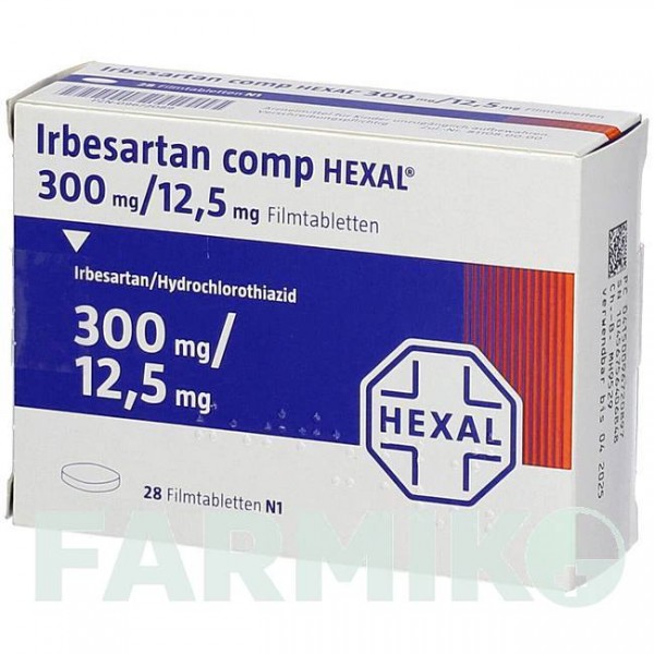 ІРБЕСАРТАН (IRBESARTAN) 300 мг/12,5 мг таблетки 28 шт - Ірбесартан, Гідрохлоротіазид HEXAL