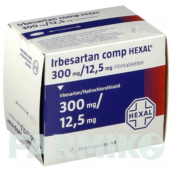 ИРБЕСАРТАН (IRBESARTAN) 300 мг/12,5 мг таблетки 98 шт - Ирбесартан, Гидрохлоротиазид HEXAL